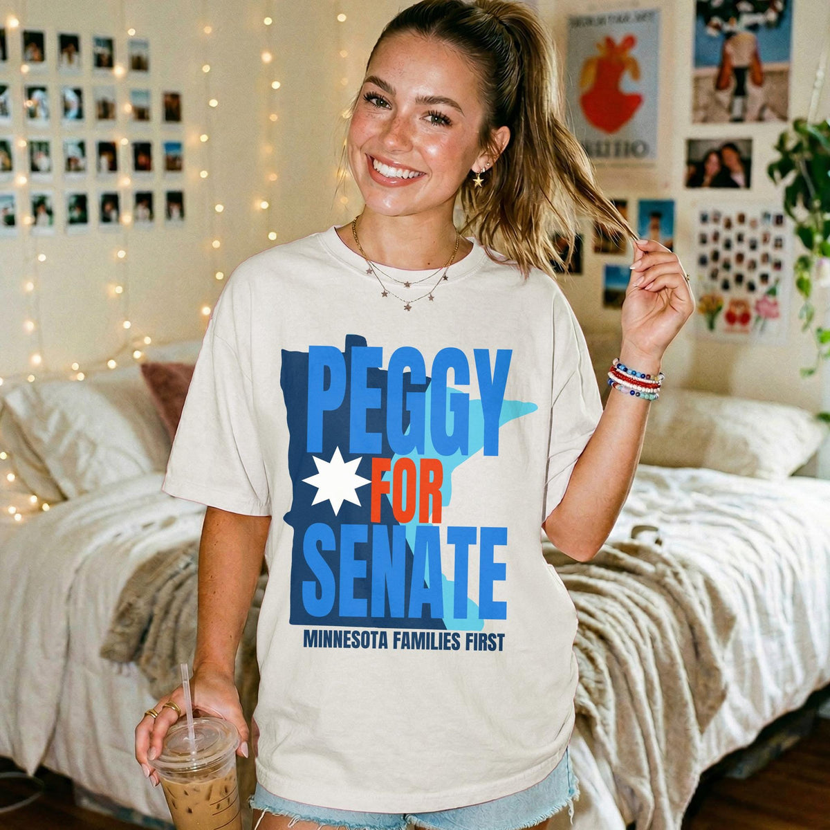 Peggy for Senate t-shirt with Minnesota outline and &amp;quot;Minnesota Families First.&amp;quot;