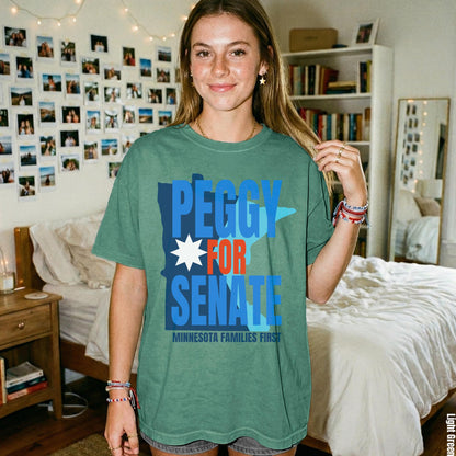 Green t-shirt with &amp;quot;Peggy for Senate&amp;quot; and &amp;quot;Minnesota Families First&amp;quot; text.