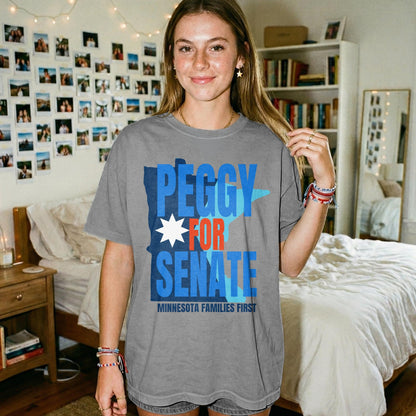 Grey t-shirt with &amp;quot;PEGGY FOR SENATE&amp;quot; and &amp;quot;MINNESOTA FAMILIES FIRST&amp;quot; text.
