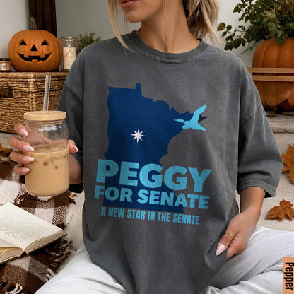 Dark gray t-shirt with &amp;quot;PEGGY FOR SENATE A NEW STAR IN THE SENATE&amp;quot; text and Minnesota outline.