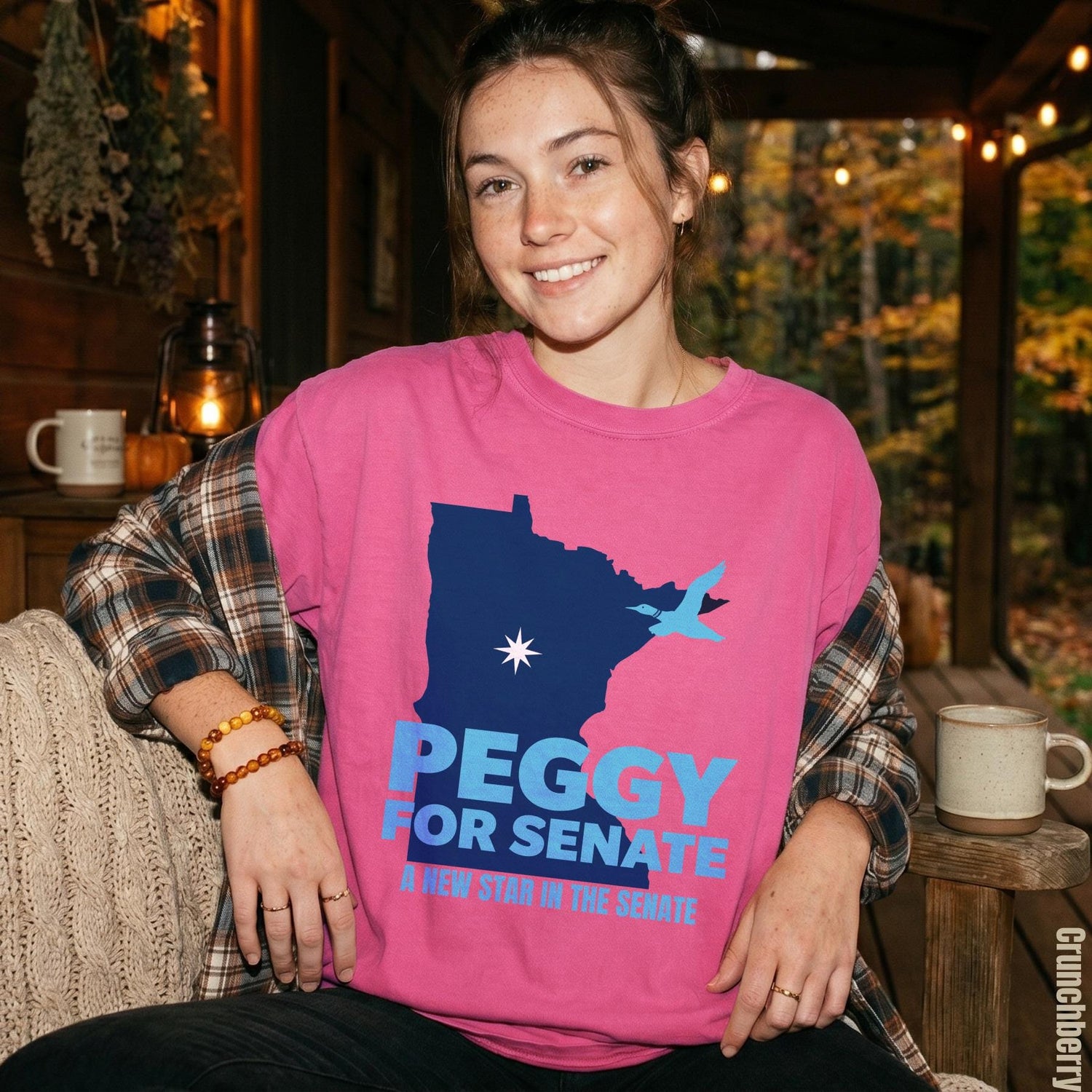Pink t-shirt with &amp;quot;Peggy for Senate&amp;quot; and Minnesota map graphic.