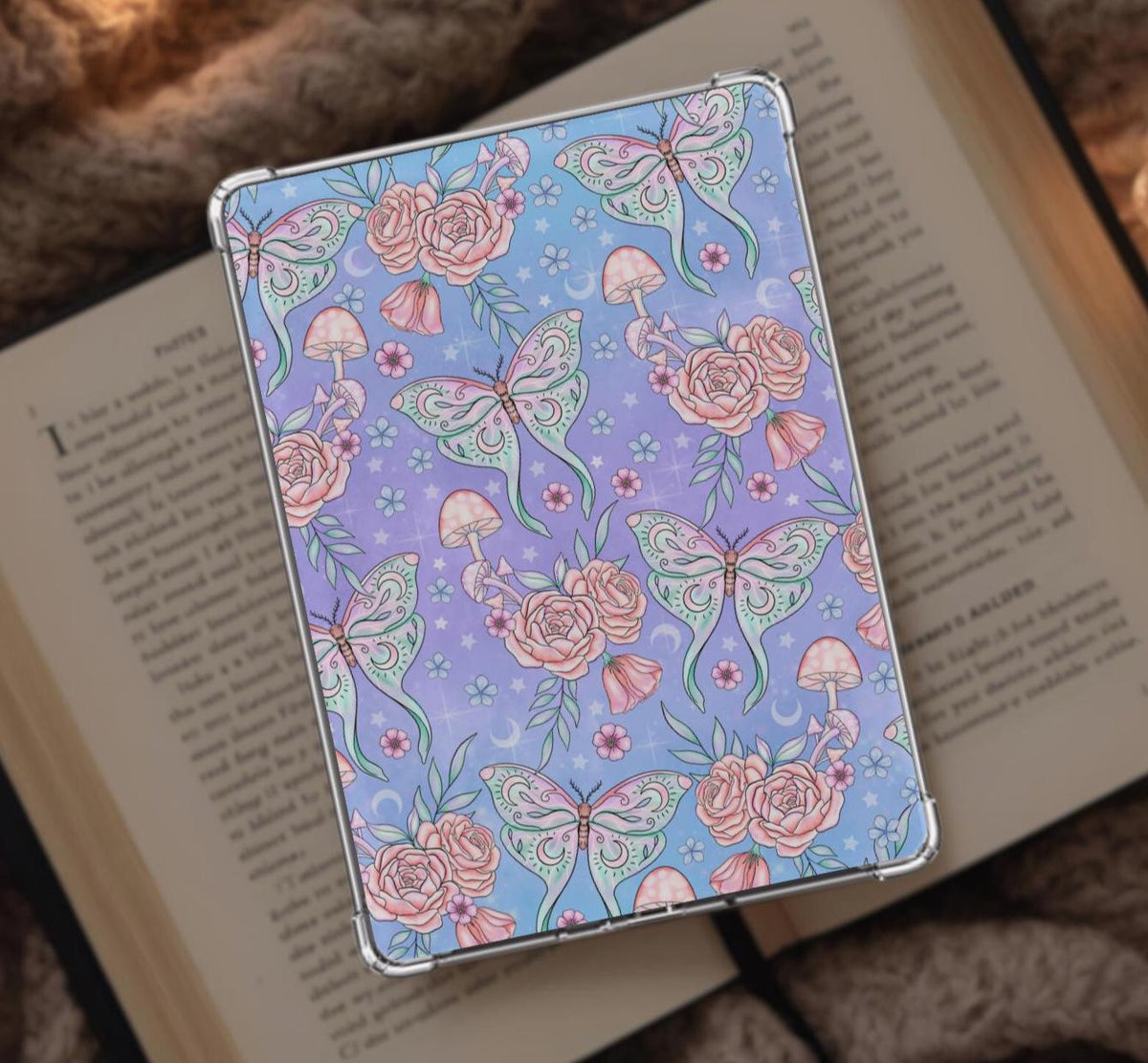 Pastel Fall Mystical Moths Kindle Insert | Bright Halloween Witchy Kobo Insert | Meadowlark Nest | Fall Spooky Kobo Kindle Insert