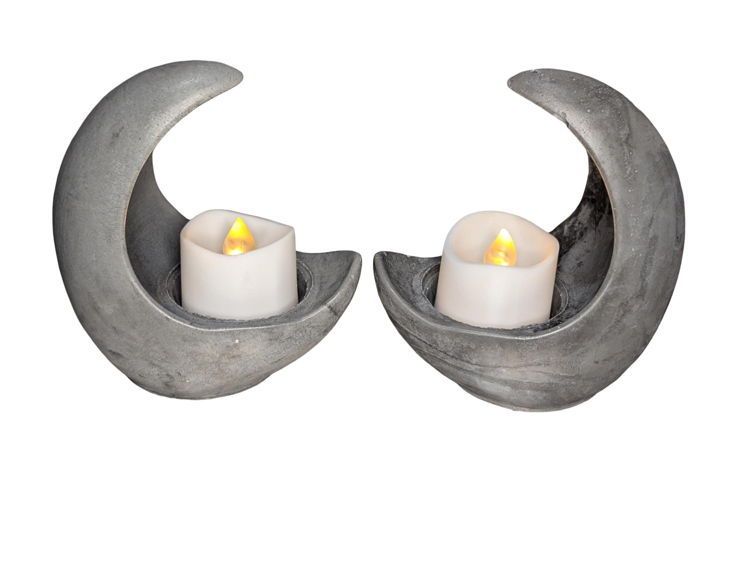 Concrete Crescent Moon Tea Light Holder Set of 2 - Minimalist Modern Candle Holder, Celestial Home Decor, Marble or Natural Gray Accent
