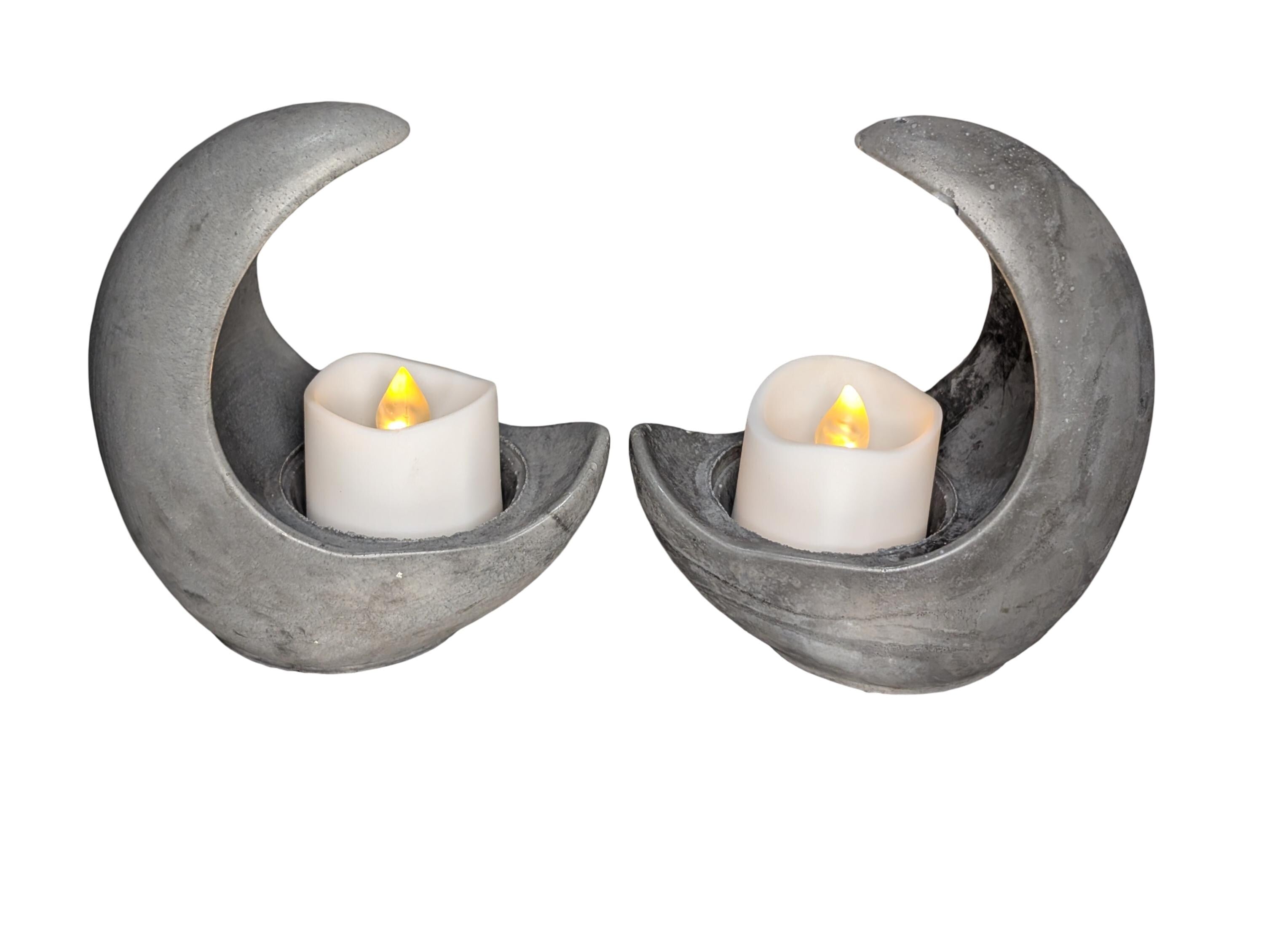 Concrete Crescent Moon Tea Light Holder Set of 2 - Minimalist Modern Candle Holder, Celestial Home Decor, Marble or Natural Gray Accent