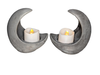 Concrete Crescent Moon Tea Light Holder Set of 2 - Minimalist Modern Candle Holder, Celestial Home Decor, Marble or Natural Gray Accent