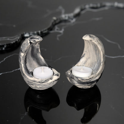 Concrete Crescent Moon Tea Light Holder Set of 2 - Minimalist Modern Candle Holder, Celestial Home Decor, Marble or Natural Gray Accent