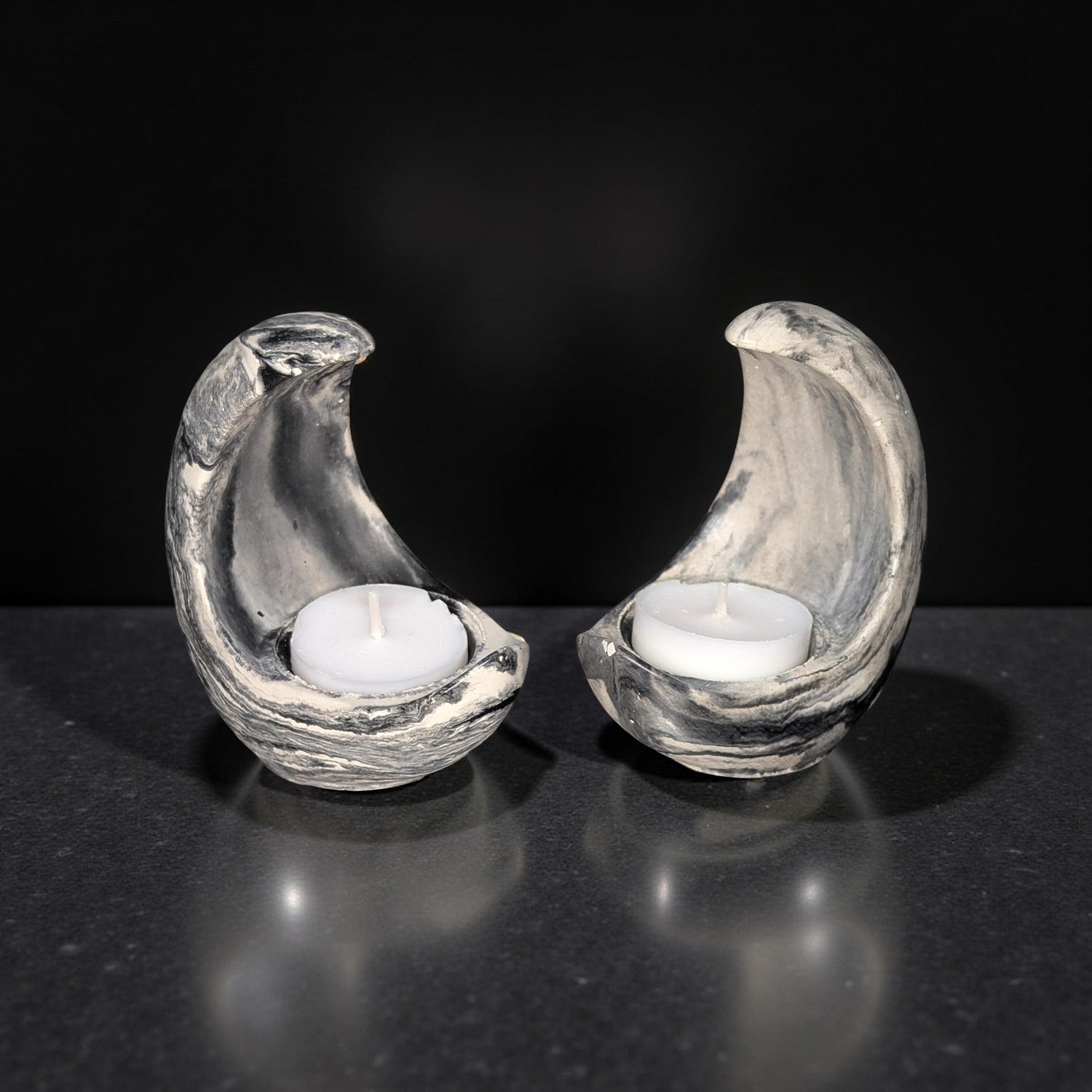 Concrete Crescent Moon Tea Light Holder Set of 2 - Minimalist Modern Candle Holder, Celestial Home Decor, Marble or Natural Gray Accent