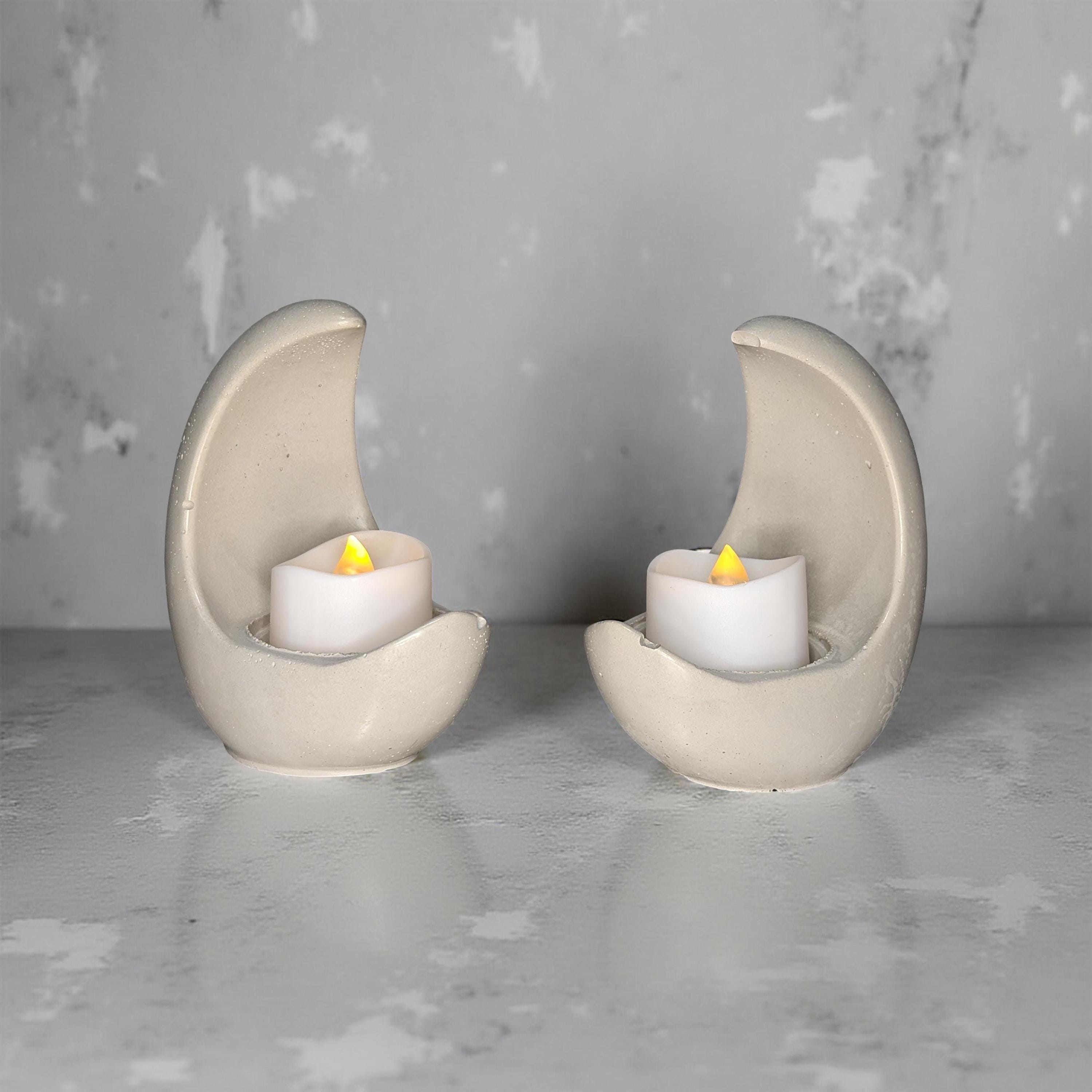 Concrete Crescent Moon Tea Light Holder Set of 2 - Minimalist Modern Candle Holder, Celestial Home Decor, Marble or Natural Gray Accent
