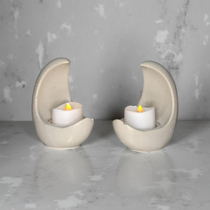 Concrete Crescent Moon Tea Light Holder Set of 2 - Minimalist Modern Candle Holder, Celestial Home Decor, Marble or Natural Gray Accent