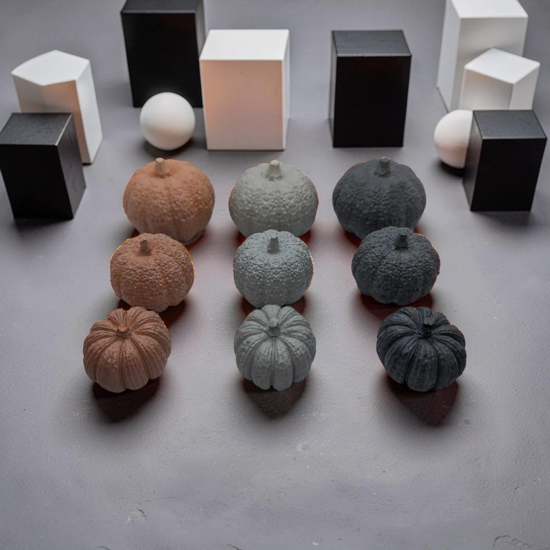 Mini Concrete Pumpkin - Small Autumn Figurine Decor, Hand Poured Modern Fall Table Accent, Tiered Tray Halloween Decor, Single or Mix Match