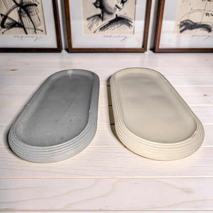 Large Concrete Vanity Tray, Oval Ribbed Catchall Dish, Minimalist Bathroom Counter Organizer, Modern Candle|Perfume Tray, Entryway Key Dish