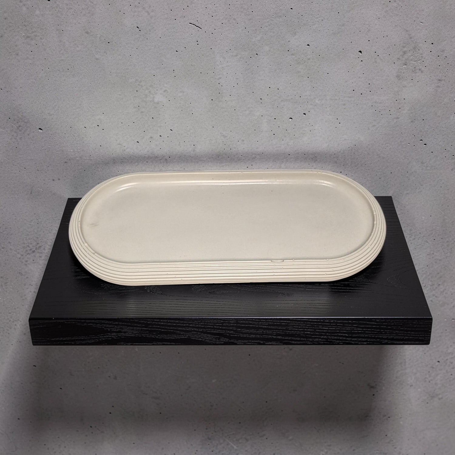Large Concrete Vanity Tray, Oval Ribbed Catchall Dish, Minimalist Bathroom Counter Organizer, Modern Candle|Perfume Tray, Entryway Key Dish