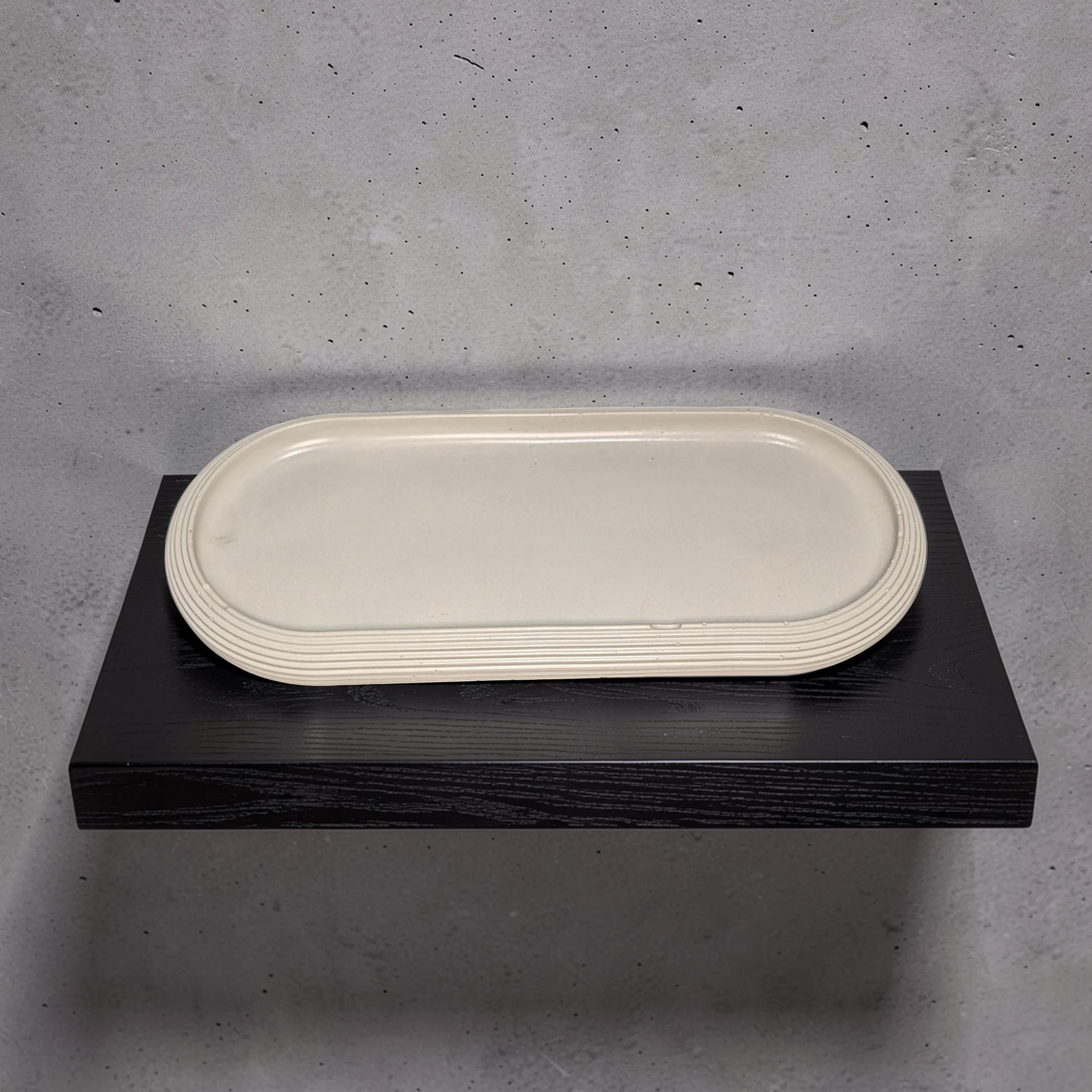 Large Concrete Vanity Tray, Oval Ribbed Catchall Dish, Minimalist Bathroom Counter Organizer, Modern Candle|Perfume Tray, Entryway Key Dish