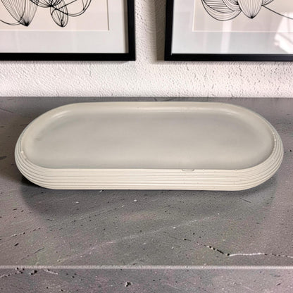 Large Concrete Vanity Tray, Oval Ribbed Catchall Dish, Minimalist Bathroom Counter Organizer, Modern Candle|Perfume Tray, Entryway Key Dish