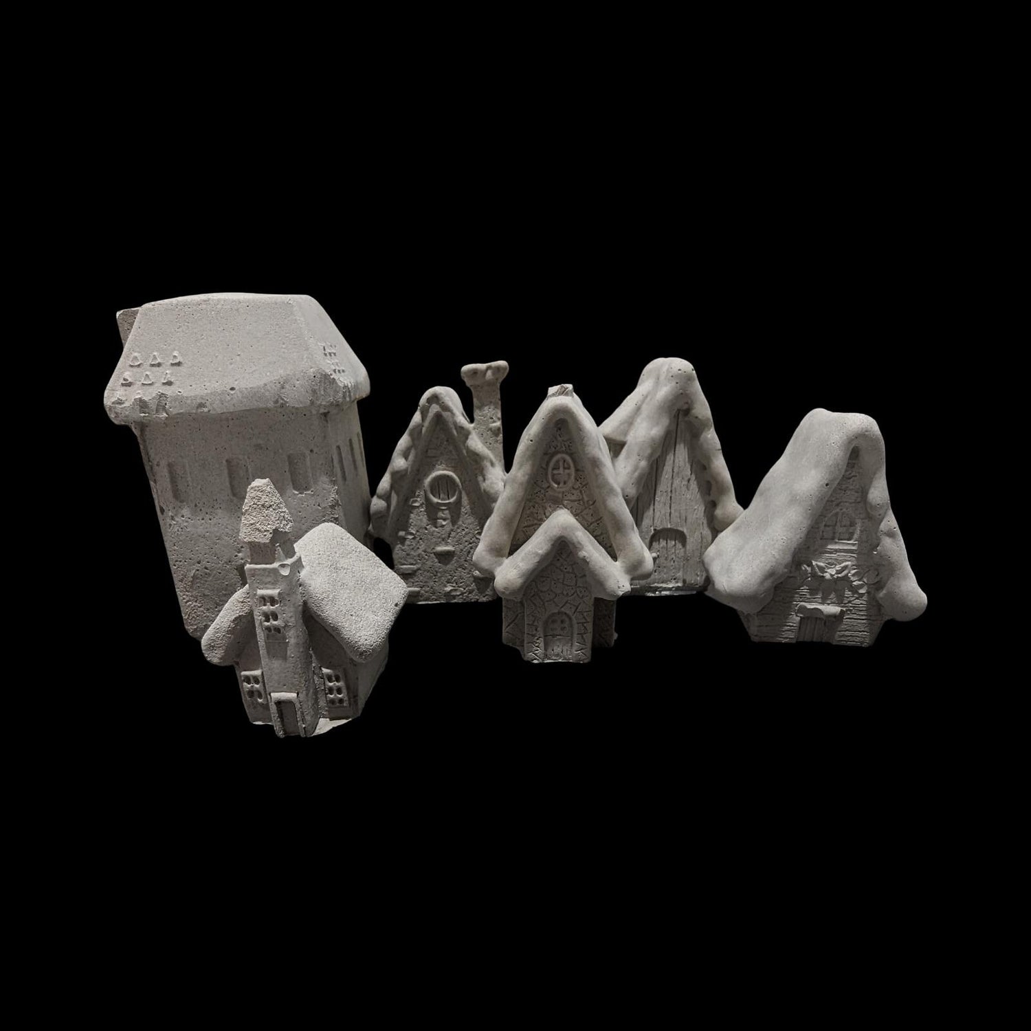 Mini Concrete Christmas Village, Set of 6 Miniature Houses, Natural Concrete Paintable DIY Kit, Silver Village Decor, Mantel Holiday Display