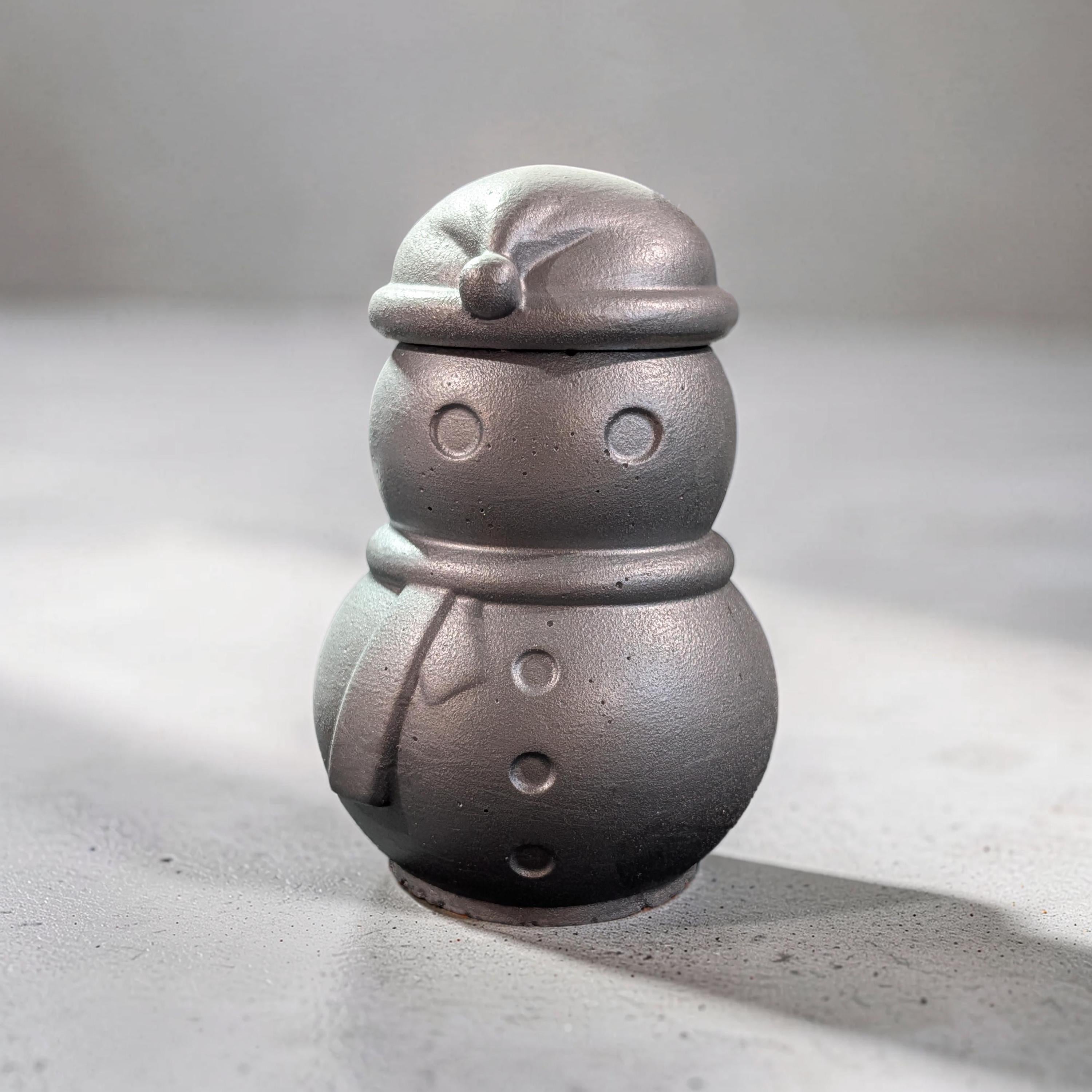 Concrete Snowman Jar with Lid, Christmas Storage Container, Winter Holiday Decor, Minimalist Trinket Box, Small Desk Organizer, Holiday Gift