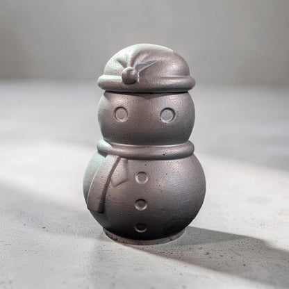 Concrete Snowman Jar with Lid, Christmas Storage Container, Winter Holiday Decor, Minimalist Trinket Box, Small Desk Organizer, Holiday Gift