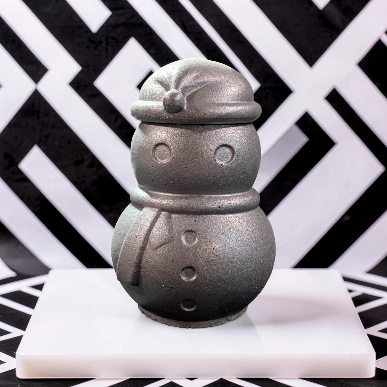 Concrete Snowman Jar with Lid, Christmas Storage Container, Winter Holiday Decor, Minimalist Trinket Box, Small Desk Organizer, Holiday Gift