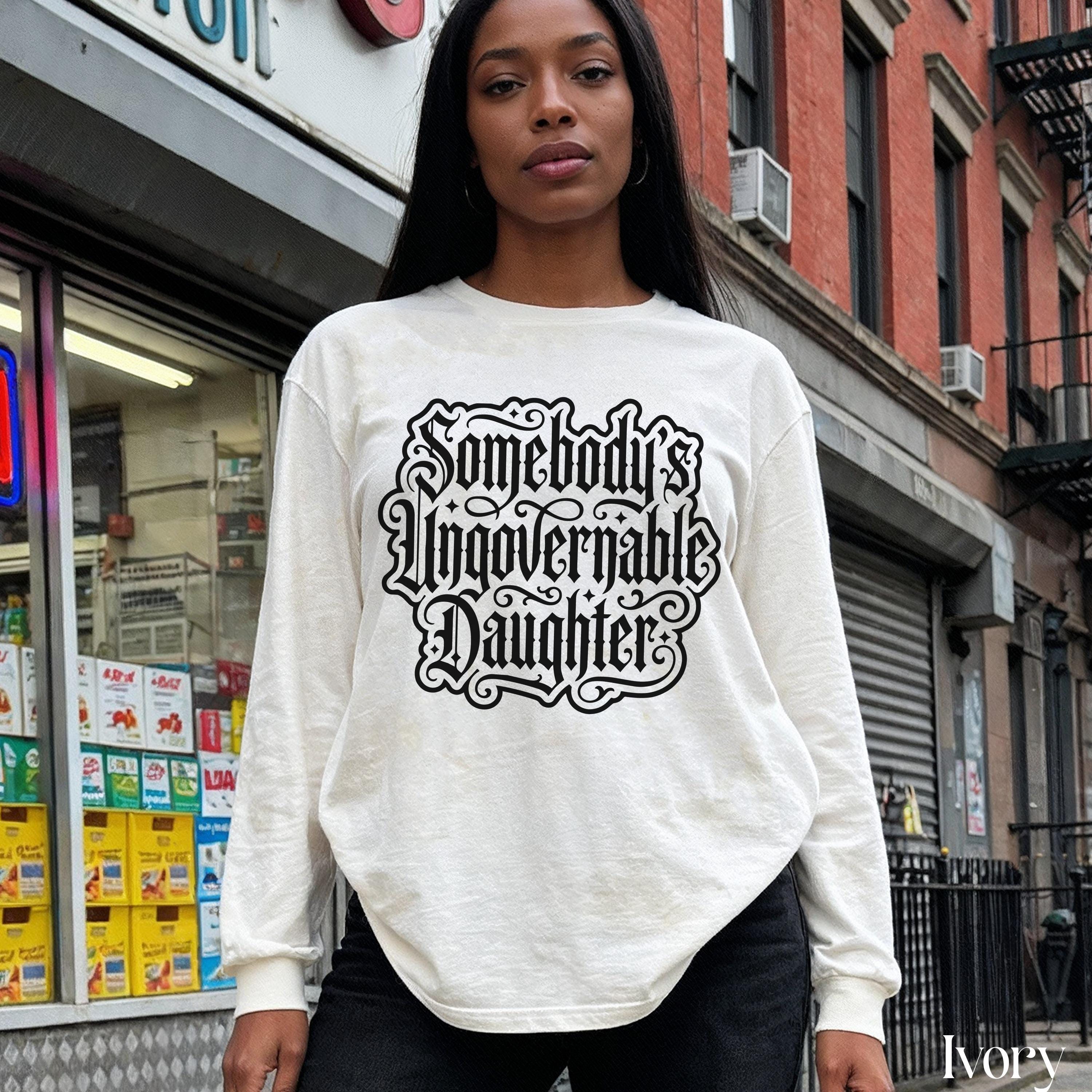 Cream long-sleeve shirt with &amp;quot;Somebody&amp;