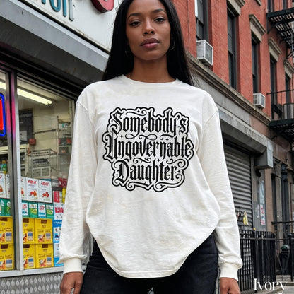 Cream long-sleeve shirt with &amp;quot;Somebody&amp;
