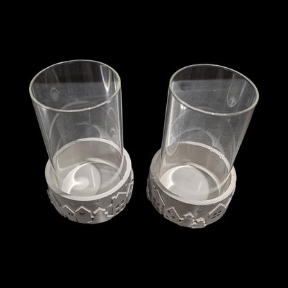 Set of 2 Concrete Pillar Candle Holders with Glass Hurricane Tubes | Winter Village Christmas Decor | Nordic Table Centerpiece