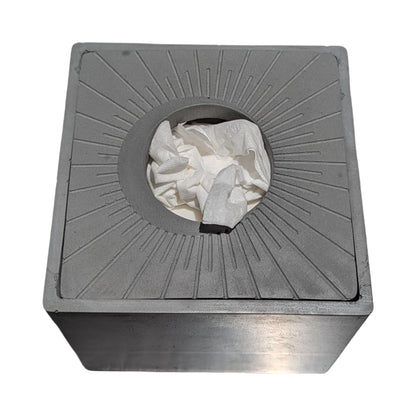 Modern Concrete Tissue Holder, Minimalist Square Sunburst Tissue Box with Lid, Industrial Bathroom Decor, Handcrafted Concrete Container
