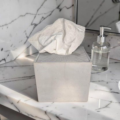 Modern Concrete Tissue Holder, Minimalist Square Sunburst Tissue Box with Lid, Industrial Bathroom Decor, Handcrafted Concrete Container