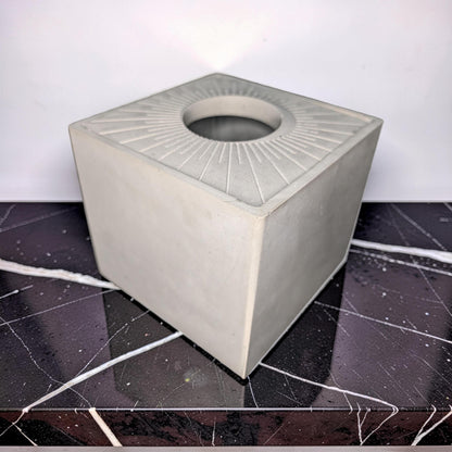 Modern Concrete Tissue Holder, Minimalist Square Sunburst Tissue Box with Lid, Industrial Bathroom Decor, Handcrafted Concrete Container