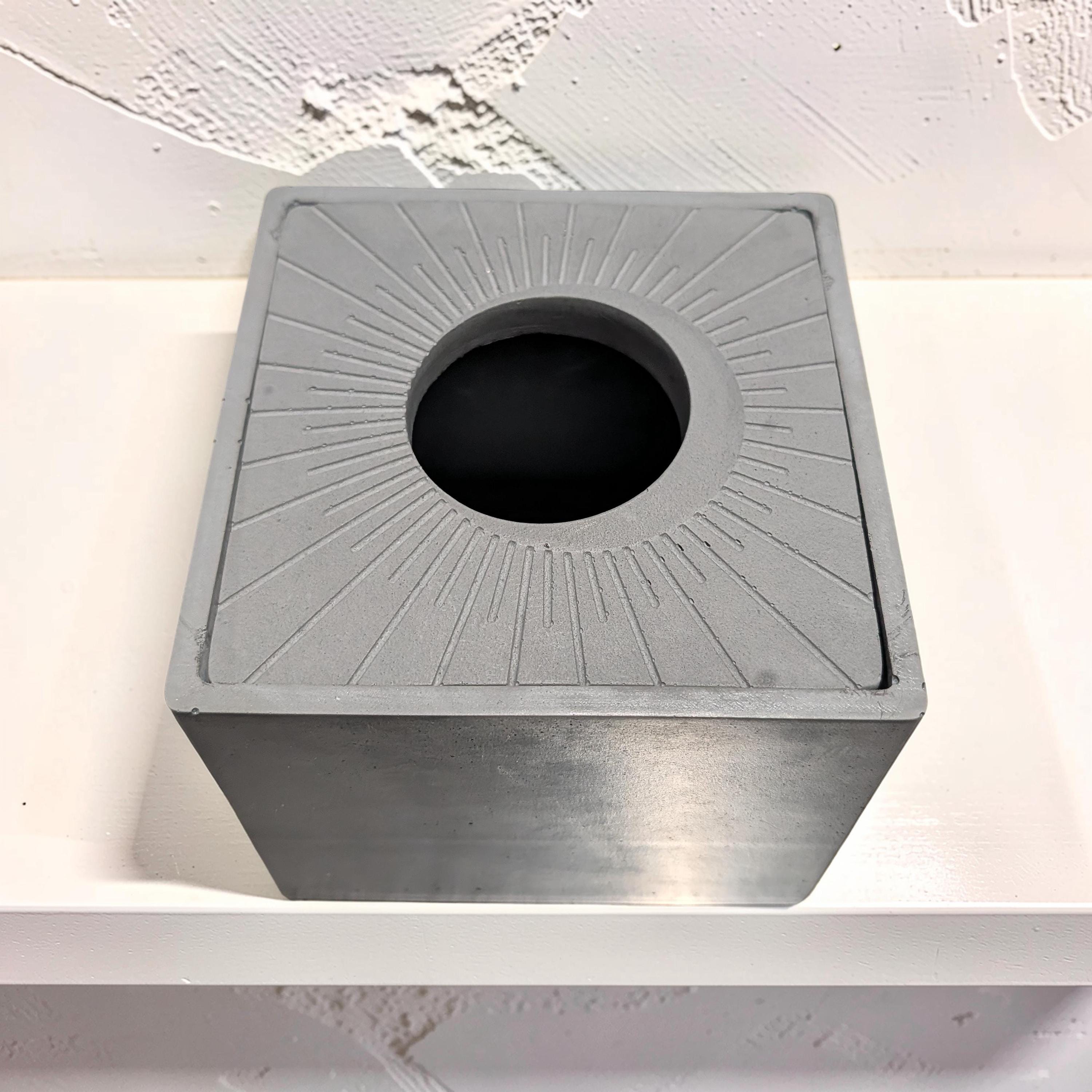 Modern Concrete Tissue Holder, Minimalist Square Sunburst Tissue Box with Lid, Industrial Bathroom Decor, Handcrafted Concrete Container