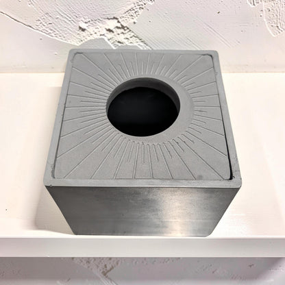 Modern Concrete Tissue Holder, Minimalist Square Sunburst Tissue Box with Lid, Industrial Bathroom Decor, Handcrafted Concrete Container