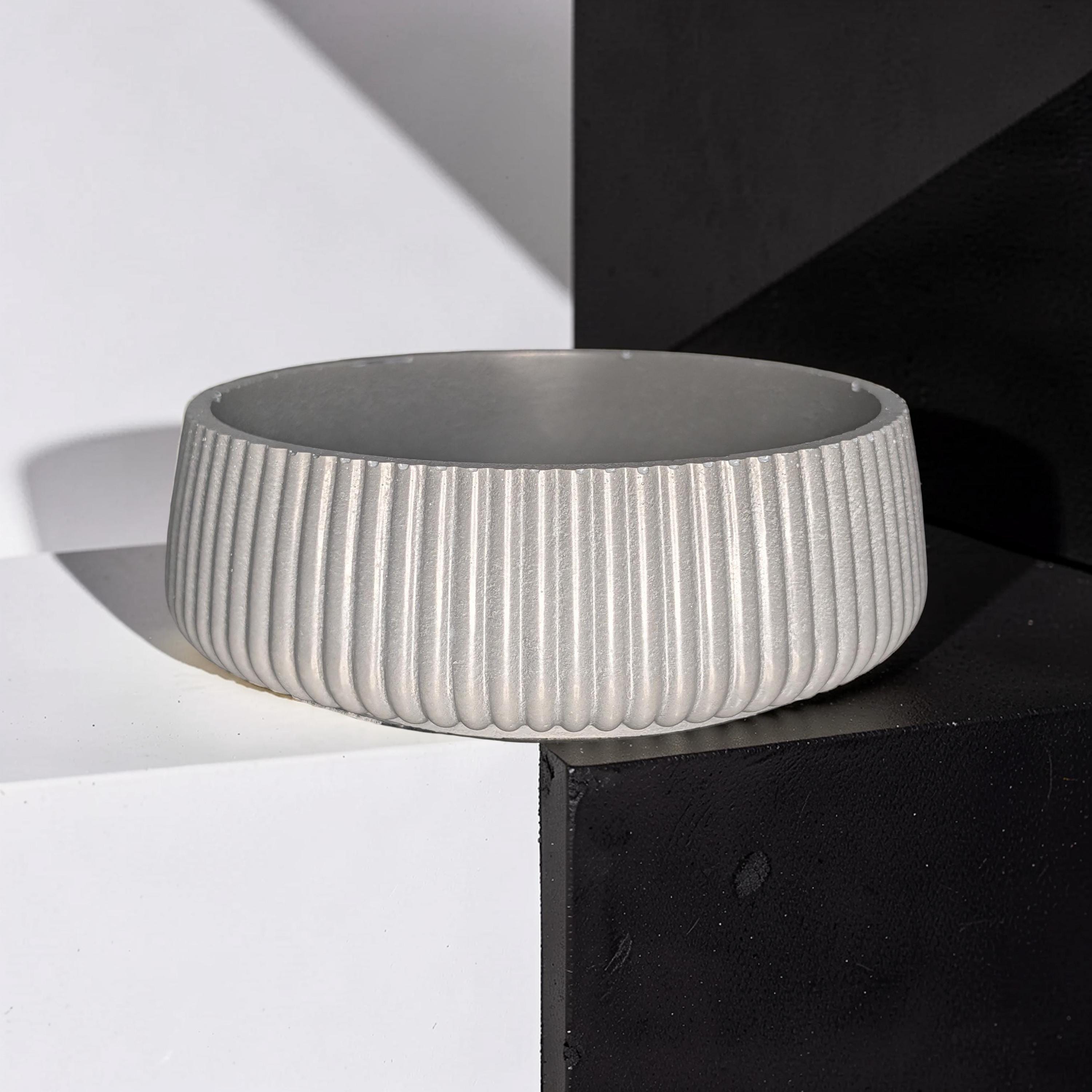 Fluted Concrete Bowl Planter, Modern Ribbed Succulent Pot, Minimalist Grey Catchall Dish, Trinket Key Holder, Nordic Tabletop Home Decor