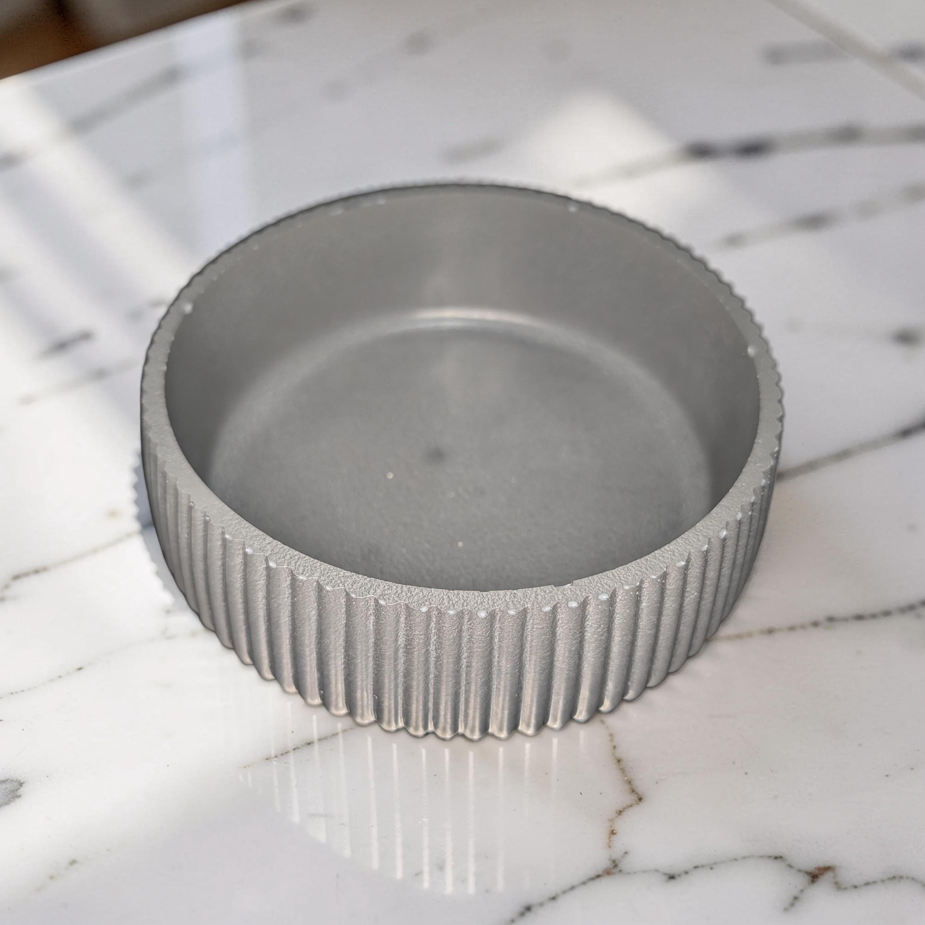 Fluted Concrete Bowl Planter, Modern Ribbed Succulent Pot, Minimalist Grey Catchall Dish, Trinket Key Holder, Nordic Tabletop Home Decor