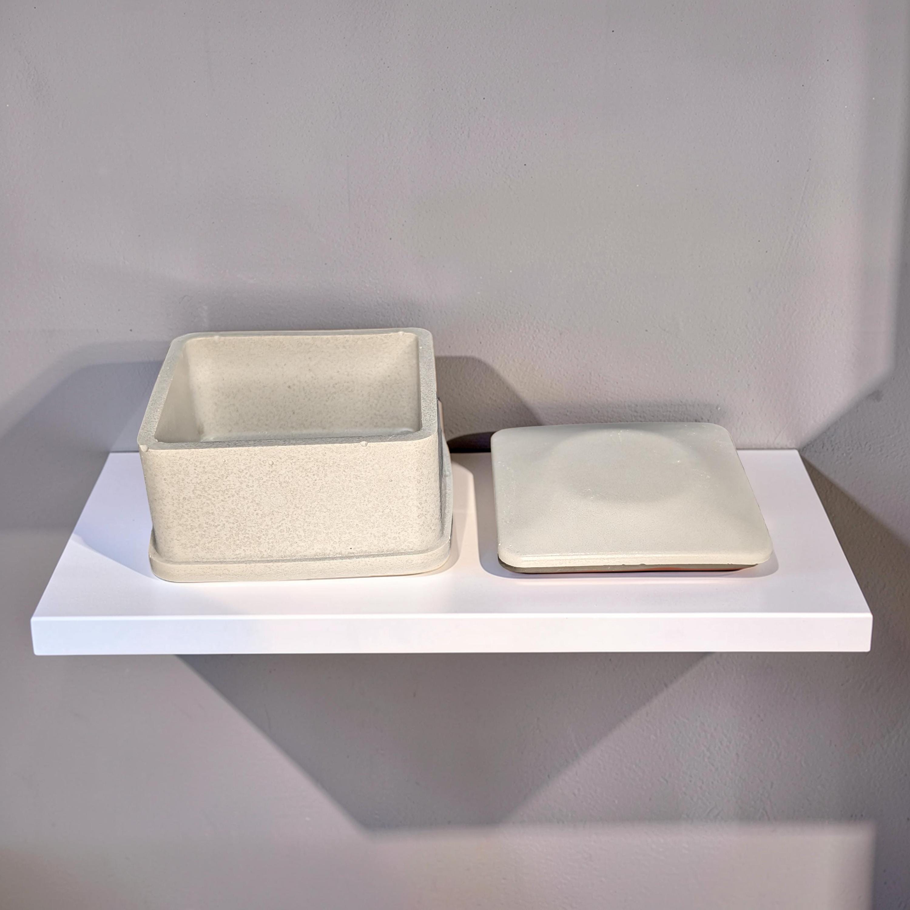 Concrete Jewelry Box with Lid, 3.15&amp;quot; Minimalist Trinket Box, Modern Square Cement Catchall, Ring Dish &amp; Keepsake Container, Desk Organizer