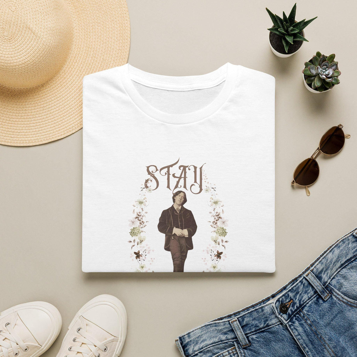 Stay Wilde T-Shirt, Oscar Wilde Tshirt, Literary Quote, Floral Accent, Shirts for English Teachers, Readers, Teachers, Back to School
