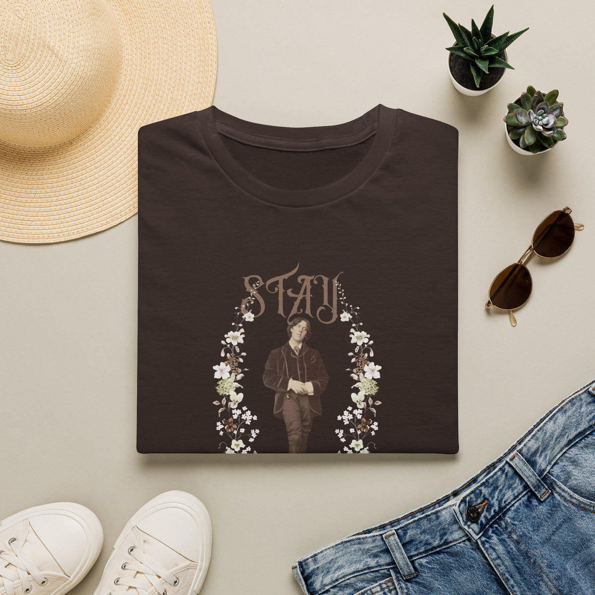 Stay Wilde T-Shirt, Oscar Wilde Tshirt, Literary Quote, Floral Accent, Shirts for English Teachers, Readers, Teachers, Back to School