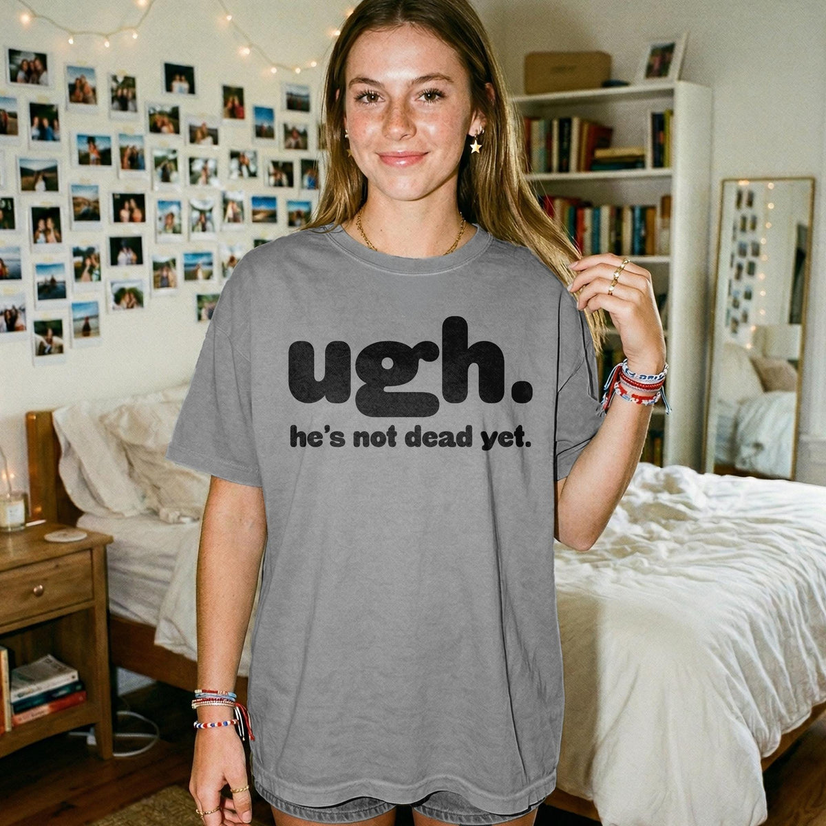 Grey t-shirt with &amp;quot;ugh. he&amp;