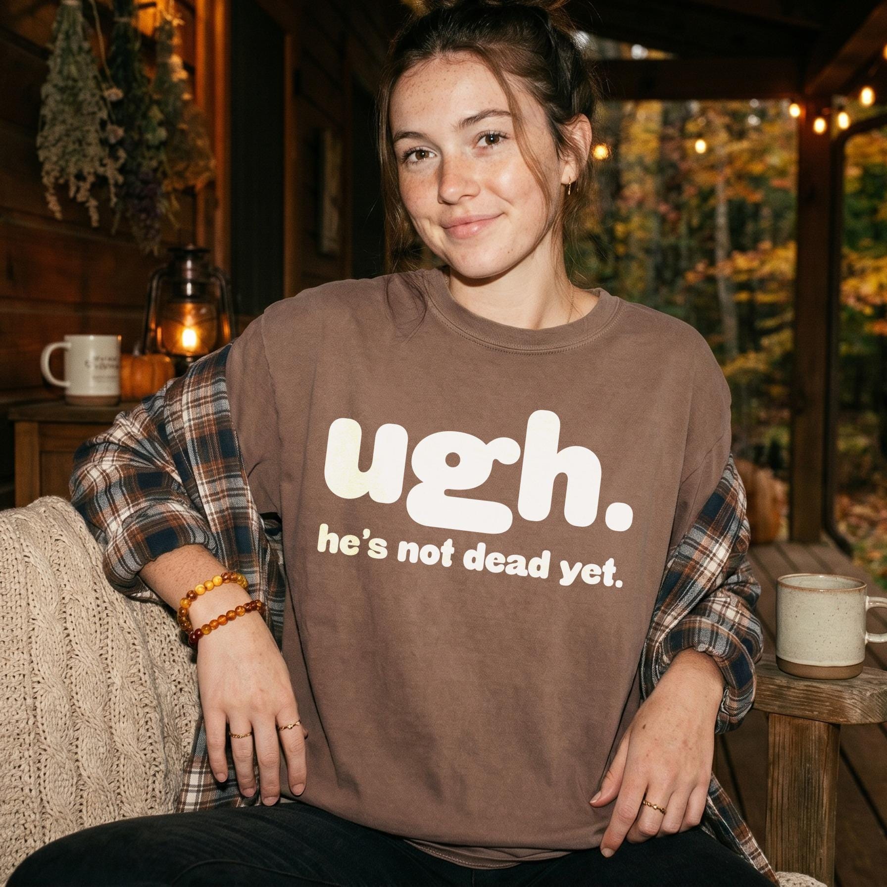 Brown t-shirt with &amp;quot;ugh. he&amp;