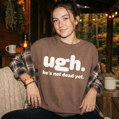 Brown t-shirt with &amp;quot;ugh. he&amp;