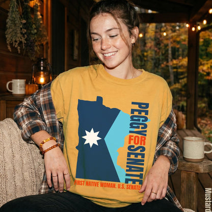 Yellow shirt with Minnesota outline and &amp;quot;Peggy for Senate&amp;quot; text.