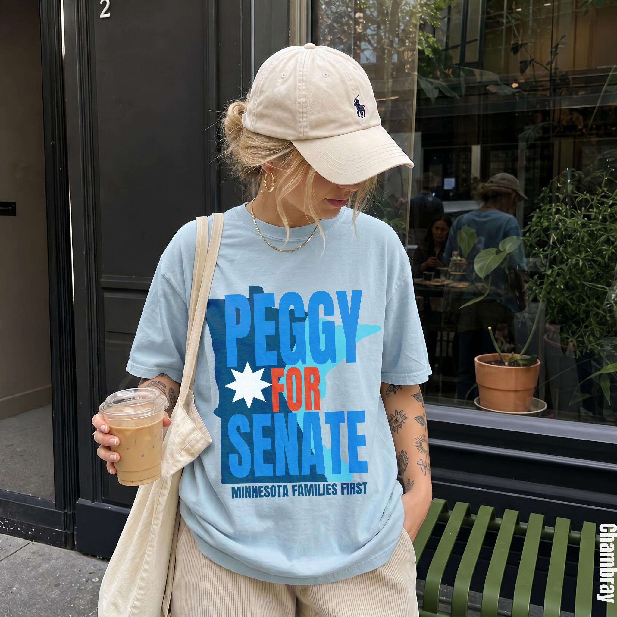 Light blue t-shirt with &amp;quot;Peggy For Senate Minnesota Families First&amp;quot; graphic.