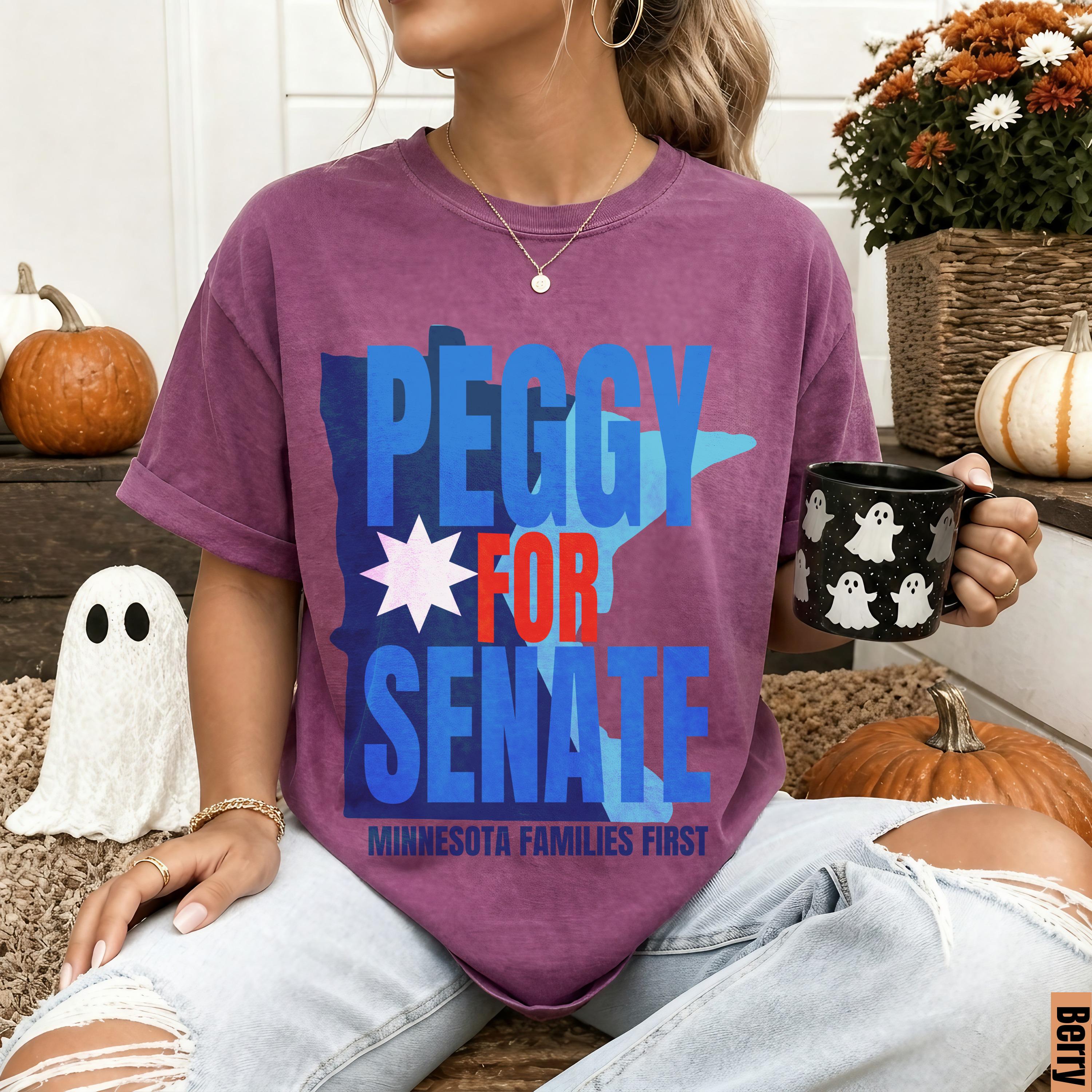 Purple t-shirt with &amp;quot;Peggy For Senate&amp;quot; and &amp;quot;Minnesota Families First&amp;quot; text.