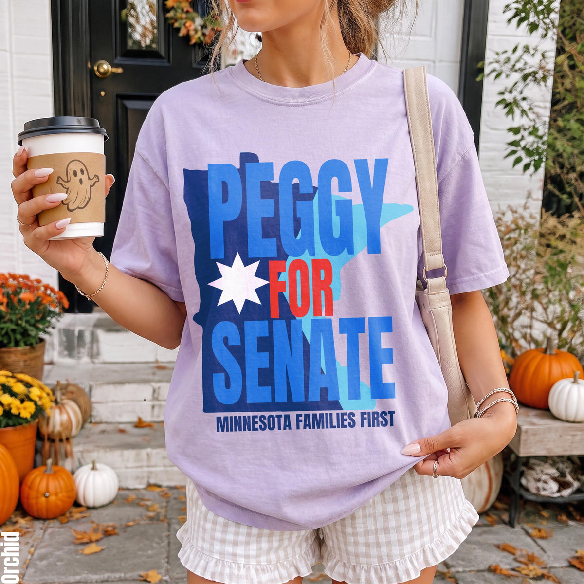 Lavender t-shirt with &amp;quot;Peggy for Senate&amp;quot; and &amp;quot;Minnesota Families First&amp;quot; text.