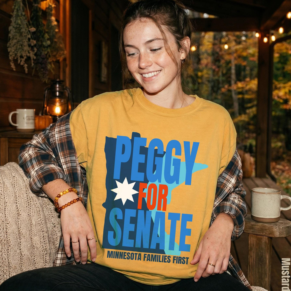 Yellow t-shirt with &amp;quot;Peggy For Senate&amp;quot; and &amp;quot;Minnesota Families First&amp;quot; text.