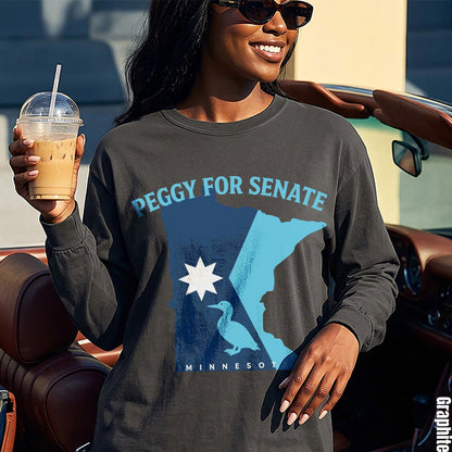 Long sleeve t-shirt with &amp;quot;Peggy for Senate Minnesota&amp;quot; and a graphic of the state.