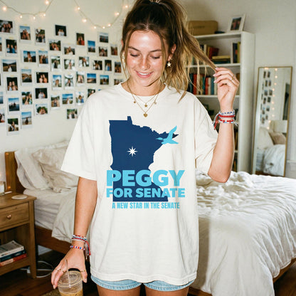 Peggy for Senate t-shirt with Minnesota outline and star.
