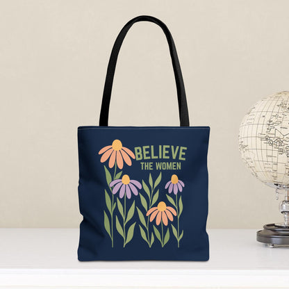 Believe The Women Feminist Tote Bag, Support Epstein Survivors Activism Shopping Bag