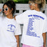 White t-shirt with "Vote Democratic" and a list of policy points on the back.