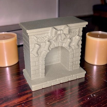 Mini Concrete Christmas Fireplace Candle Holder | Cute Holiday Mantle Decor, Tealight Burner &amp; Tiered Tray Accent | Cozy Winter Home Decor