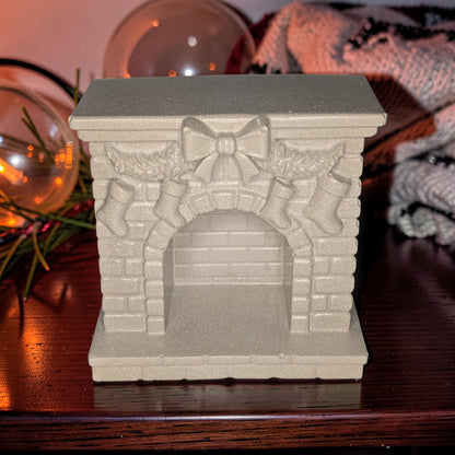 Mini Concrete Christmas Fireplace Candle Holder | Cute Holiday Mantle Decor, Tealight Burner &amp; Tiered Tray Accent | Cozy Winter Home Decor