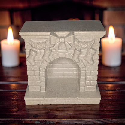 Mini Concrete Christmas Fireplace Candle Holder | Cute Holiday Mantle Decor, Tealight Burner &amp; Tiered Tray Accent | Cozy Winter Home Decor